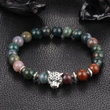 Antique Silver Plated Buddha Leopard head Bracelet Lava Natural Stone Beaded Bracelets For Men Women Pulseras Hombre