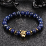 Antique Silver Plated Buddha Leopard head Bracelet Lava Natural Stone Beaded Bracelets For Men Women Pulseras Hombre