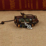 Bronze Star Rivets Cowhide Women Bracelets Charm Musical Notes Bracelet Pendants Leather Braided Snake Chain Bracelet