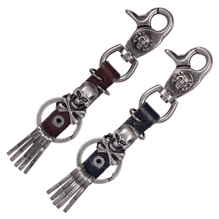 Cool Skull Fashion Rock Leather Key Chain Keychains Lobster Clasp Genuine Leather Keychains Black Brown