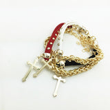 New Fashion 18K gold filled leather rope chain cross charm bracelets Valentine's Day gift for women