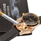 New Windproof Flameless USB Lighter Watch Electric Quartz Watches Men Women Luxury Wristwatches + Rechargeable Cigarette Lighter