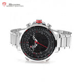Winghead SHARK Sport Watch Brand Silver Black LCD Dual Time Date Alarm Stopwatch Steel Band Men Quartz Digital Watch