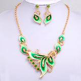 Women Austrian Crystal Enamel Jewelry Sets 18k Yellow Gold Plated flower 4 Colors Jewelry Sets Chain Necklace Earrings sets