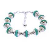 Women Fashion jewelry Tibetan Silver Color Bracelets Bangles Turquoise Inlay Roundness Bead Friendship Bracelets Summer Style