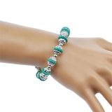 Women Fashion jewelry Tibetan Silver Color Bracelets Bangles Turquoise Inlay Roundness Bead Friendship Bracelets Summer Style