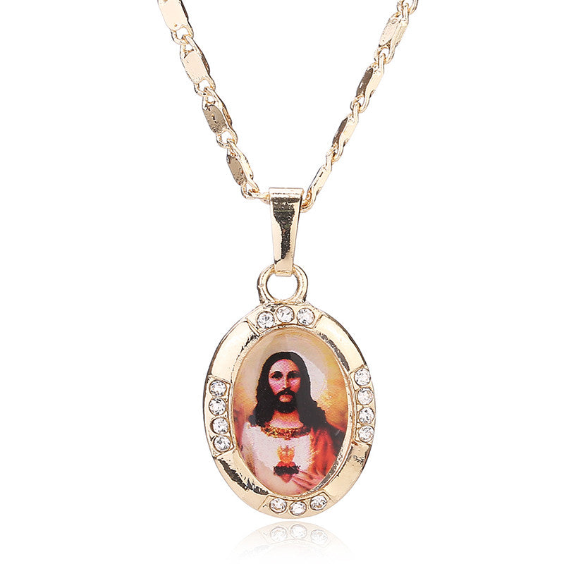 Women Men Cross Jesus Necklace Beads Jewelry Trendy 18K Gold Plated Pendant For Vintage Fine Statement Holiday Accessories