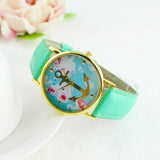 Fashion Leather Anchor Watch For Women Quartz Watches Reloj Mujer Ladies Flower Watches