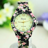 Women's Geneva Floral Print Ceramic Style Analog Quartz Wrist Watch