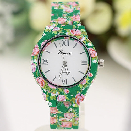 Women's Geneva Floral Print Ceramic Style Analog Quartz Wrist Watch