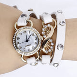 Women's Girl's Fashion Rhinestone Leather Band Bracelet Quartz Wrist Dress Watch