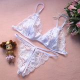 Women's Sexy Lingerie Transparent Open File Milk Lace Underwear Bra + T Pants Sex Toys