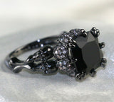 Women's Skull Ring Rhodium Plated Princess cut 10mm Black Zircon Zircon Women's Wedding Ring Punk Jewelry