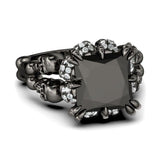 Women's Skull Ring Rhodium Plated Princess cut 10mm Black Zircon Zircon Women's Wedding Ring Punk Jewelry