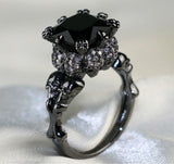 Women's Skull Ring Rhodium Plated Princess cut 10mm Black Zircon Zircon Women's Wedding Ring Punk Jewelry