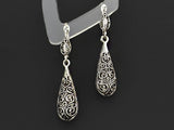 Women Antique Silver Plated Vintage Alloy Carven Pattern Clasp Dangle Earrings