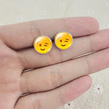 Women Emoji Stud Earrings & Moon Pendant Choker Necklace & Charm Cuff Bracelet Bangle Emoji Jewelry Sets Glass