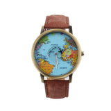 Women Men Unisex Fashion Vintage Casual World Map watch By Airplane belt Dial Analog Quartz Wrist Watch for Children and adults