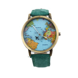 Women Men Unisex Fashion Vintage Casual World Map watch By Airplane belt Dial Analog Quartz Wrist Watch for Children and adults