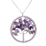 Women Rainbow 7 Chakra Amethyst Tree Of Life Quartz Chips Pendant Necklace Multicolor Wisdom Tree Natural Stone Necklace