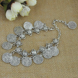 Womens Barefoot Foot Jewelry Ankle Bracelet Antique Silver Plated Coin Charming Anklet Jewelry Fashion Accessory