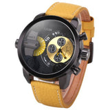 Oulm Men Watch with Double Movt Numbers and Strips Hours Marks Leather Band Quartz men sports Watch Military watches
