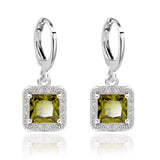 Square Style design White Gold plated CZ synthetic gemstone Drop earrings for Girls wedding Jewelry