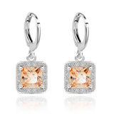 Square Style design White Gold plated CZ synthetic gemstone Drop earrings for Girls wedding Jewelry