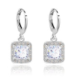 Square Style design White Gold plated CZ synthetic gemstone Drop earrings for Girls wedding Jewelry