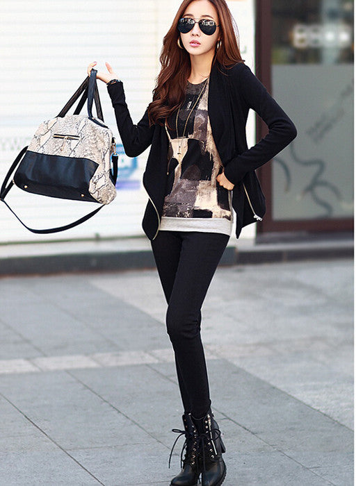 Patchwork Side Zipper Women Autumn Jacket Ladies New Korean Casual Slim Short Coat