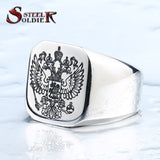 double eagle russian stainless steel ring for men fashion high quality coat of arms of the Signet biker Ring