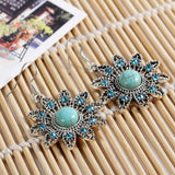 hot earring Charming Ethnic Tibetan Silver Oval Rimous Turquoise Earring Crystal Drop Dangle Earrings Christmas Gift for Women