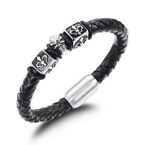 hot sale new fashion jewelry men's stainless steel skull bracelets leather bracelet rock man accessories