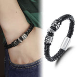 hot sale new fashion jewelry men's stainless steel skull bracelets leather bracelet rock man accessories