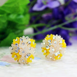 hot sell brand jewery luxury crystal double imitation pearl stud earrings for women flowers beads earrings for summer style