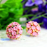 hot sell brand jewery luxury crystal double imitation pearl stud earrings for women flowers beads earrings for summer style
