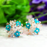 hot sell brand jewery luxury crystal double imitation pearl stud earrings for women flowers beads earrings for summer style