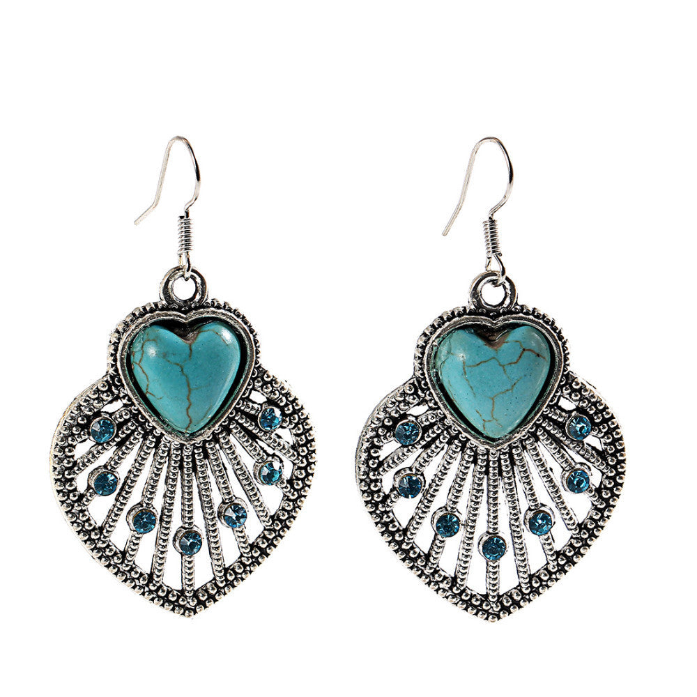 Hot selling New Fashion Brand designer Simple Geometric blue gem Bohemia Retro Turquoise earrings jewelry for women