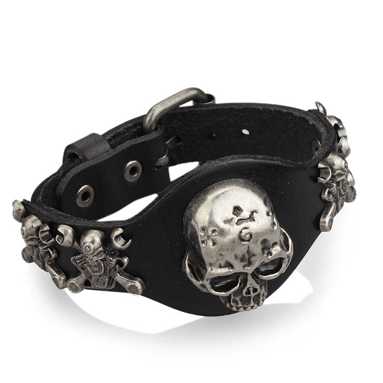 Men Bracelet for Women Skull Bracelets Rock Punk Genuine Leather Bracelet pulseira masculina bracelets & bangles