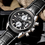 megir fashion leather sports quartz watch for man military chronograph wrist watches men army style