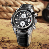 megir fashion leather sports quartz watch for man military chronograph wrist watches men army style
