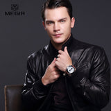 megir fashion leather sports quartz watch for man military chronograph wrist watches men army style