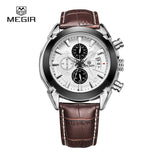 megir fashion leather sports quartz watch for man military chronograph wrist watches men army style