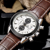 megir fashion leather sports quartz watch for man military chronograph wrist watches men army style