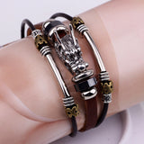 men Accessoires homme Tibetan silver men leather bracelet fashion male vintage parataxis dragon Multilayer jewelry