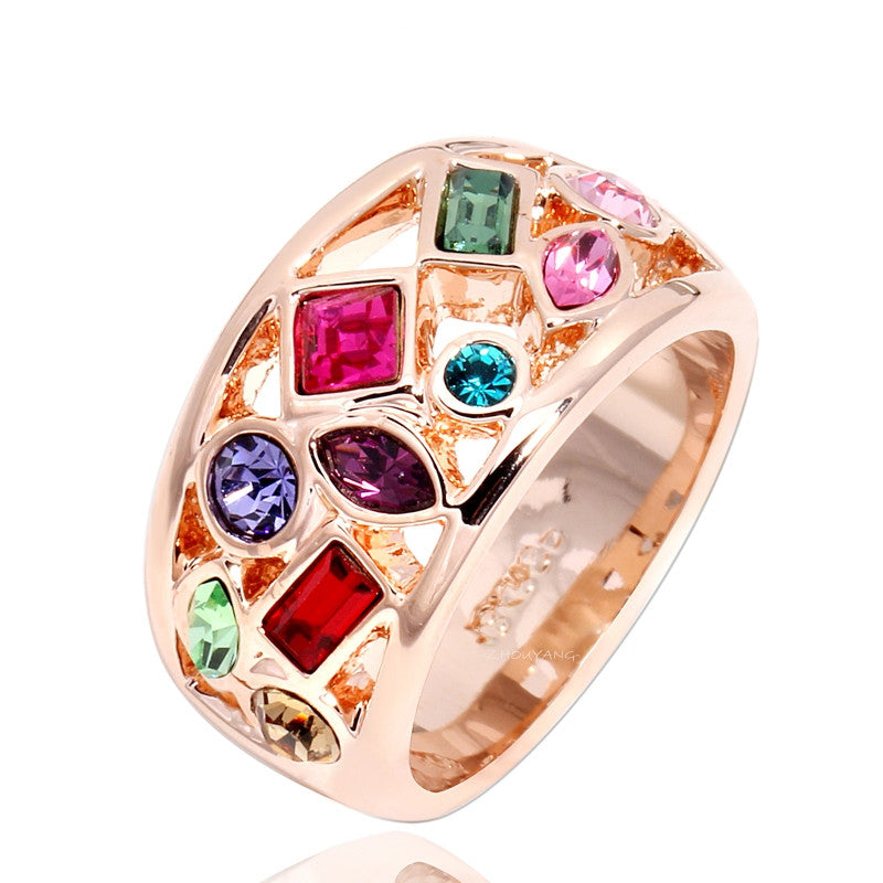 New Imitation Gemstone Statement Party Finger Rings 18K Gold Plated Brand Crystal Jewelry for women