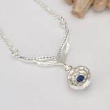 new arrived 925 sterling silver jewelry leafage link round blue stone crystal pendant necklace for women