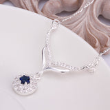 new arrived 925 sterling silver jewelry leafage link round blue stone crystal pendant necklace for women
