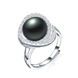new fashion black pearl ring high quality 10-11 freshwater pearl jewelry for women mother's day gift 925 silver ring