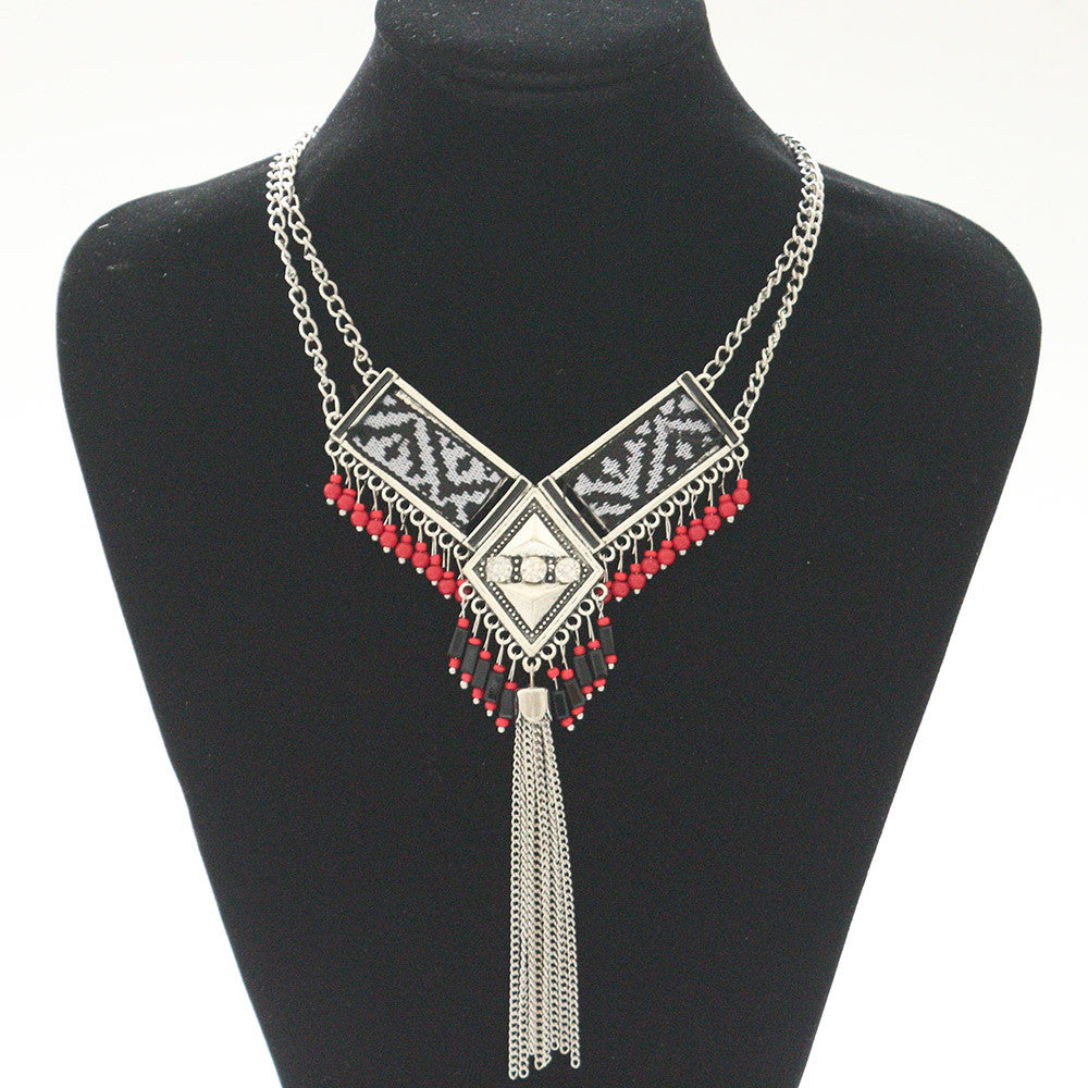 new fashion bohemian power gem tassel collar choker necklace vintage gypsy ethnic necklace women Maxi necklace fine Jewelry